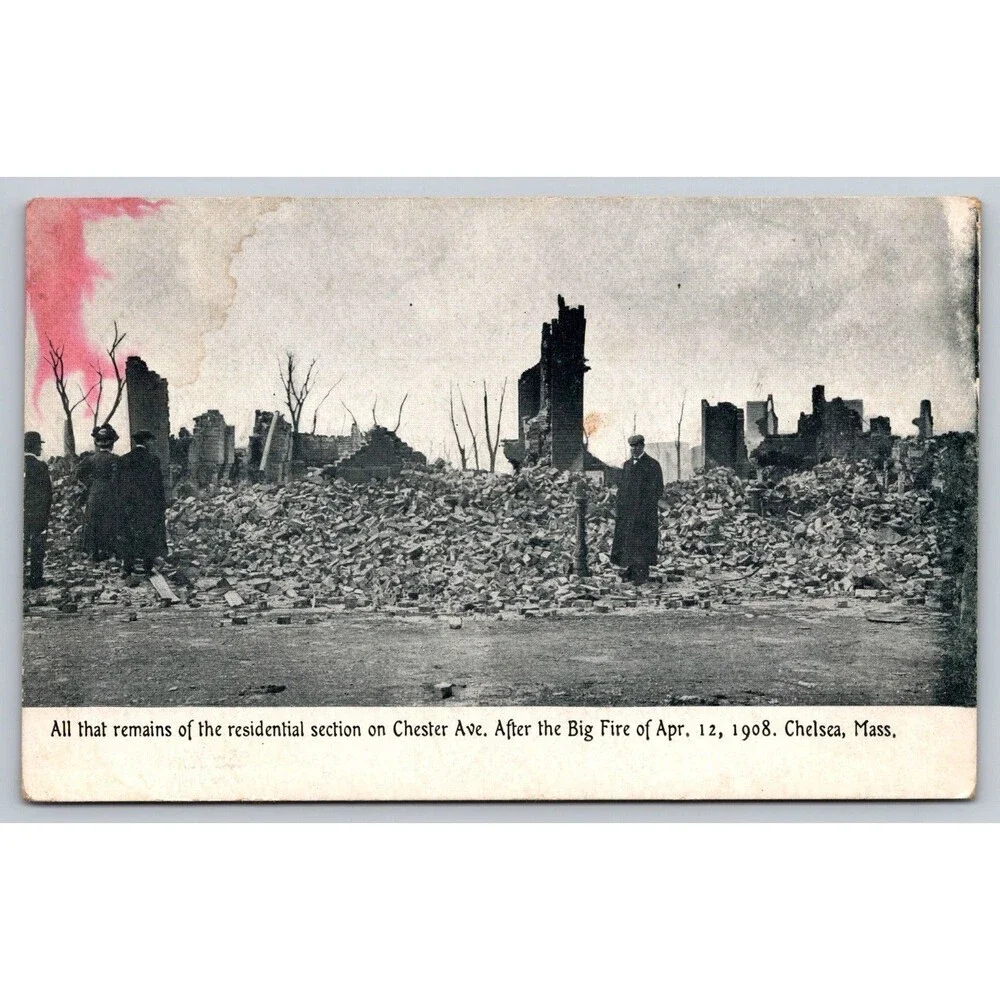 1908 Chelsea MA Great Fire Postcard Chester Ave Ruins Disaster Mass. Antique